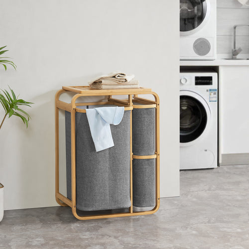 Cesto portabiancheria Evenes con 3 cestini per biancheria in bambù in diversi colori [en.casa] - premiumXL