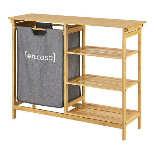 Scaffale da bagno con cesta per biancheria Nousiainen in bambù 80 x 100 x 30 cm [en.casa]
