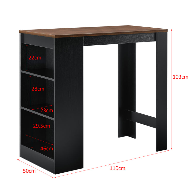 Schizzo in scala Bancone Tavolo Alto da Bar Kouvola con 3 Scomparti Aperti 110x50x103 cm - Vari Colori [en.casa]