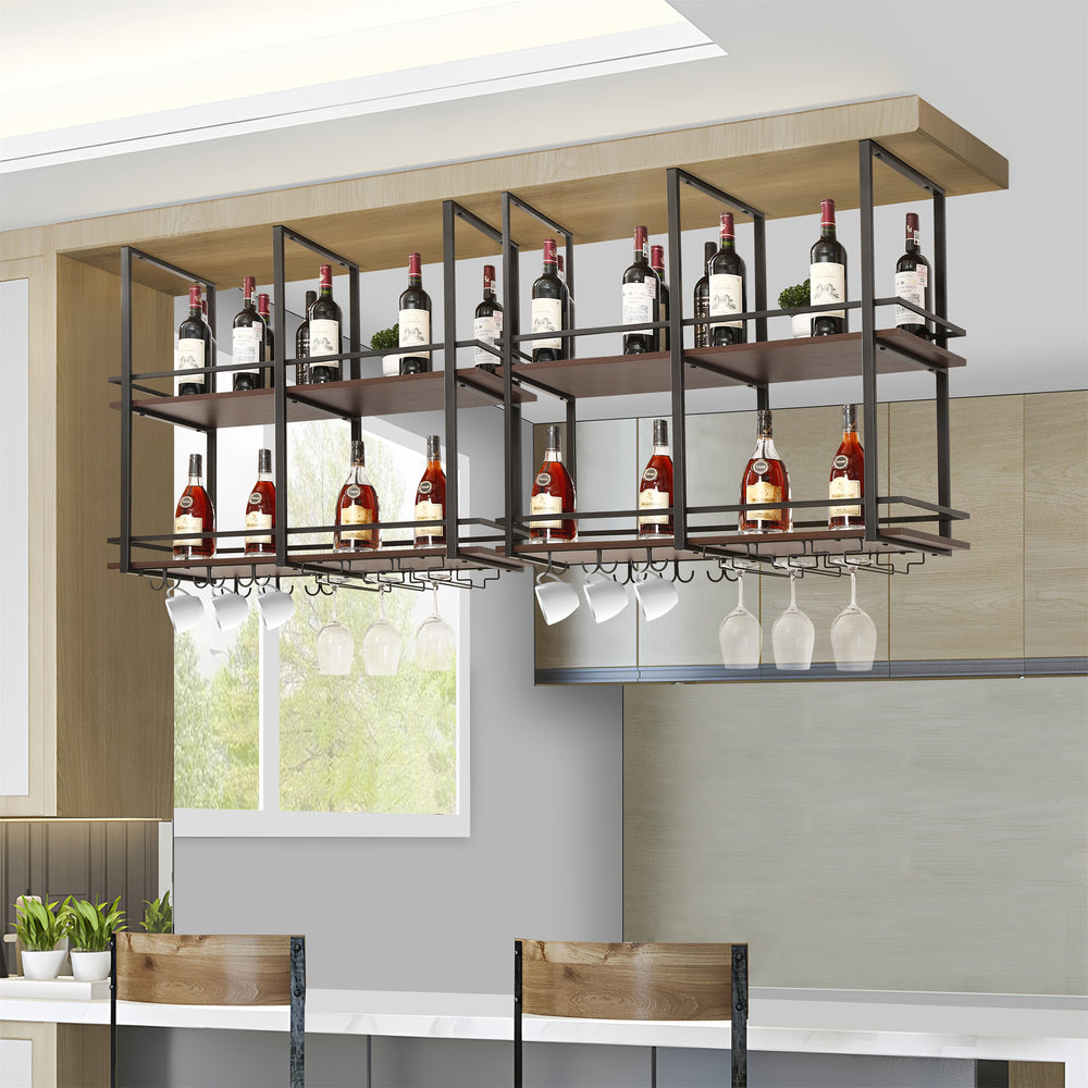 Portabottiglie Hubro Nero/effetto noce [en.casa]