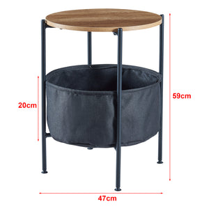 Tavolino Basso da Divano 'Suonenjoki' con Cesto Contenitore in Tessuto e Piano Rotondo- Vari Colori [en.casa]