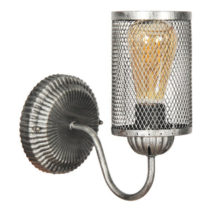 Lampada da Parete 'Painswick' con Paralume Cilindrico Reticolato Applique per Interni in Stile Industriale - Grigio Argento - lux.pro