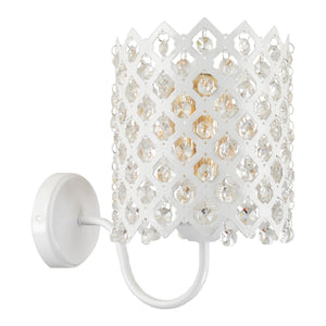 Lampada da Parete 'Kingsbury' a Braccio Curvo Applique con Paralume Cilindrico a Rete con Pendenti di Cristalli Artificiali - Bianco - lux.pro