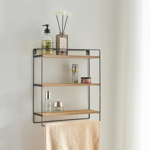 Mensola da parete Skovbo con 3 ripiani Nero/Color legno [en.casa] - premiumXL