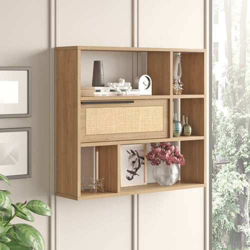 Scaffale da Parete Kvænangen 90 x 22 x 81 cm Effetto Rovere / Rattan [en.casa] 