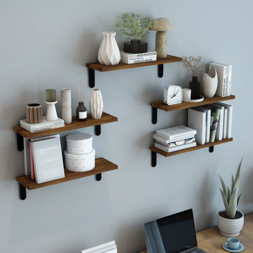 Mensola da parete Frogn set da 5 colori legno/nero [en.casa]