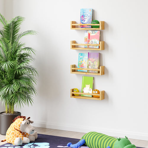 Set di 4 Mensole da Parete Nykarleby con Barra Anticaduta 44 x 9 x 10 cm Legno di Pino Naturale [en.casa] 