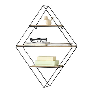 [en.casa] Mensola da Parete a Forma di Diamante a 3 Ripiani 47 x 12 x 64 cm Scaffale da Muro in Metallo e Legno Portaoggetti