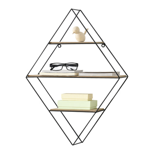[en.casa] Mensola da Parete a Forma di Diamante a 3 Ripiani 47 x 12 x 64 cm Scaffale da Muro in Metallo e Legno Portaoggetti