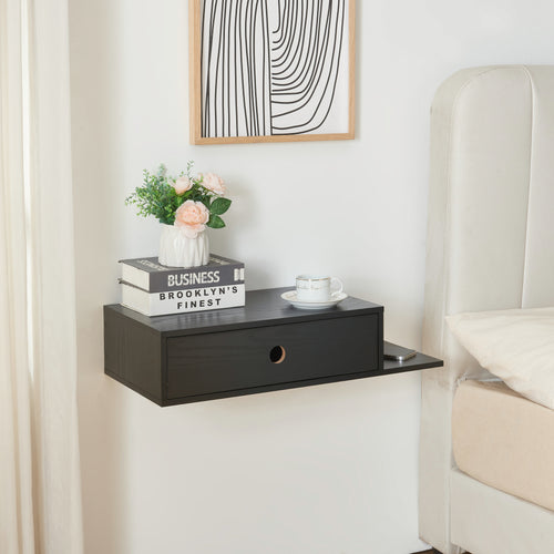 Mensola da parete Stor con cassetto 65x30x15 cm nero [en.casa] - premiumXL