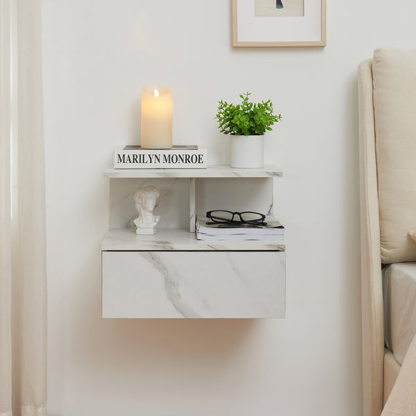 Comodino da Parete Amberg con Cassetto e Ripiani 40x35x31 cm - [en.casa]