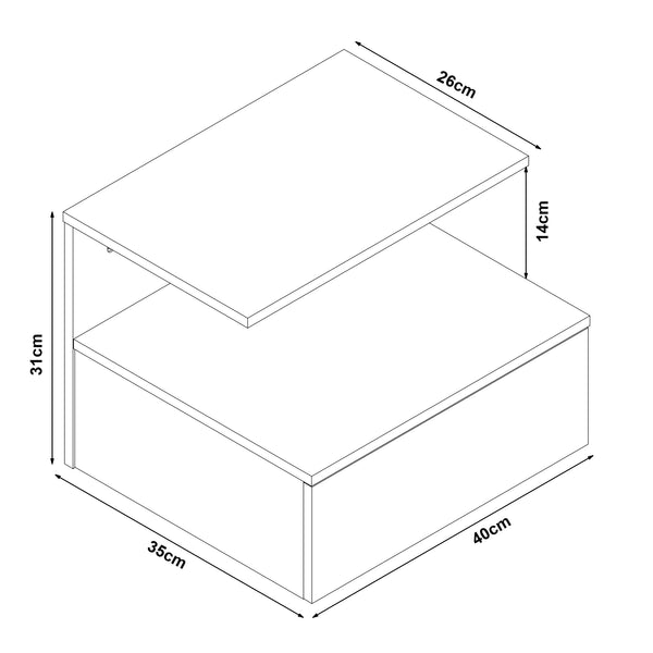 Comodino da Parete Amberg con Cassetto e Ripiani 40x35x31 cm - [en.casa]