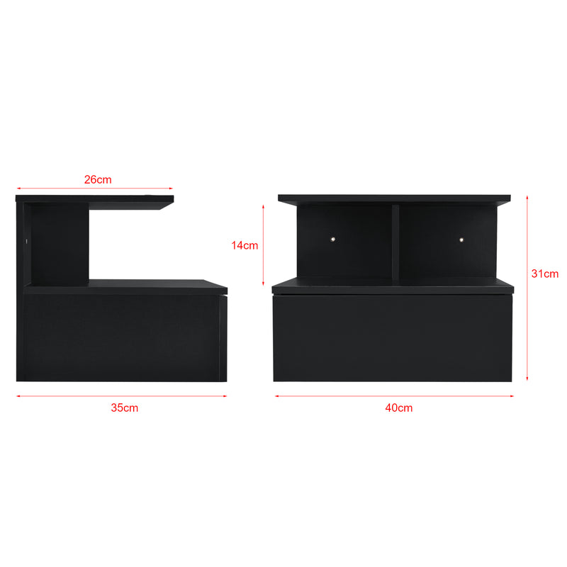 Schizzo in scala Comodino da Parete Amberg con Cassetto e Ripiani 40x35x31 cm - [en.casa]