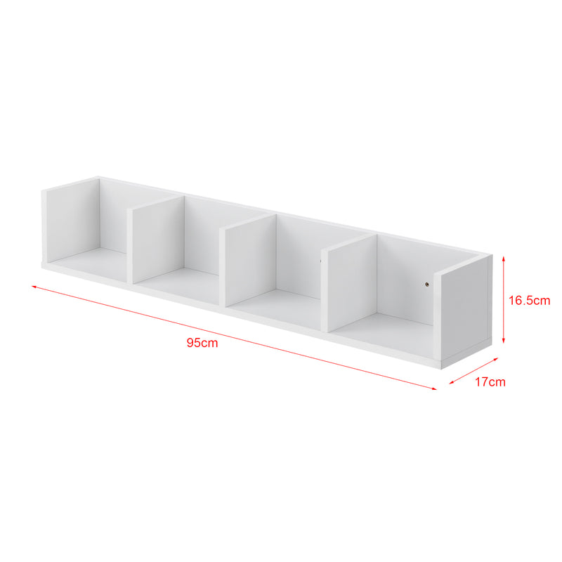 Schizzo in scala Mensola da Parete con 4 Scomparti a Forma di U Consolle Pensile 95 x 17 x 16,5 cm Portaoggetti Libreria - Vari Colori