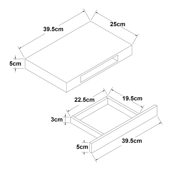 Mensola Hyvinkää con Cassetto Integrato Comodino Sospeso 39,5 x 25 x 5 cm - Vari colori [en.casa]