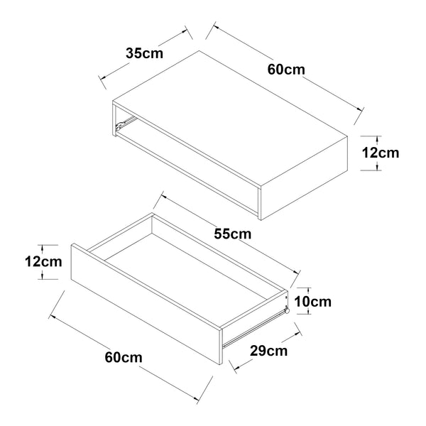 Mensola Kärsämäki con Cassetto Comodino Sospeso 60 x 35 x 12 cm - Vari Colori [en.casa] 