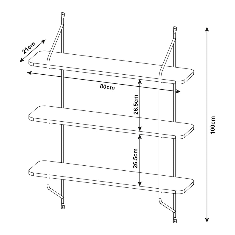 Schizzo in scala Scaffale da Parete Østfold a 3 Ripiani [en.casa]