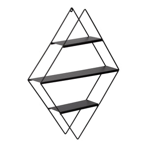 Scaffale Pensile a Forma di Piramide / Rombo Consolle Triangolare / Romboidale a Muro con 3 Ripiani Mensola da Parete in Metallo Nero [en.casa] 