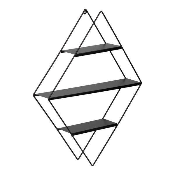 Scaffale Pensile a Forma di Piramide / Rombo Consolle Triangolare / Romboidale a Muro con 3 Ripiani Mensola da Parete in Metallo Nero [en.casa] 