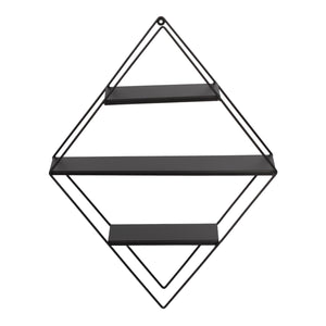 Scaffale Pensile a Forma di Piramide / Rombo Consolle Triangolare / Romboidale a Muro con 3 Ripiani Mensola da Parete in Metallo Nero [en.casa] 