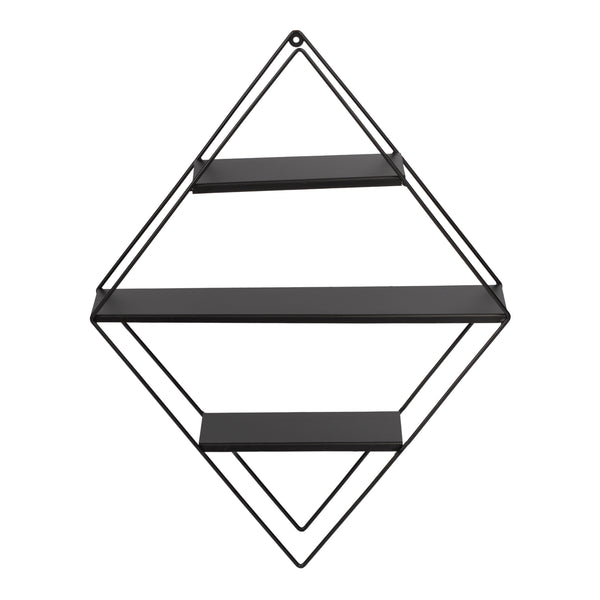 Scaffale Pensile a Forma di Piramide / Rombo Consolle Triangolare / Romboidale a Muro con 3 Ripiani Mensola da Parete in Metallo Nero [en.casa] 