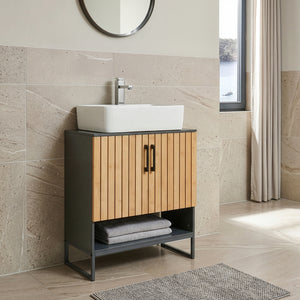 Mobile lavabo 'Svanes' 70 x 60 x 30 cm Frontale in bambù Struttura metallica grigio scuro/naturale