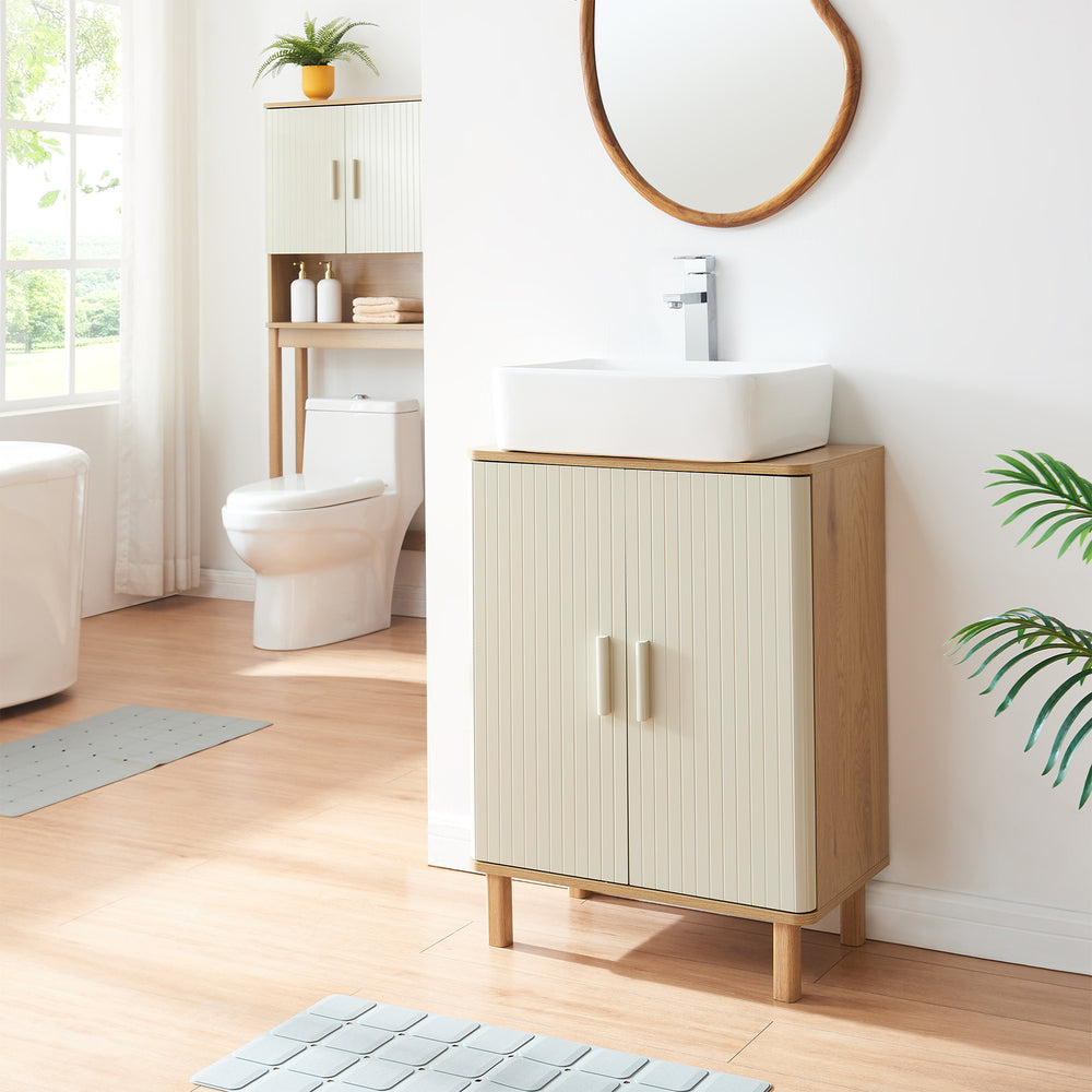 Mobile lavabo Ferrersp 80x60x35 cm effetto quercia/colore sabbia [en.casa]
