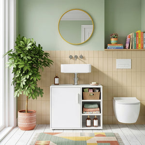Mobile Sottolavabo Kulaik da Bagno ad Anta e 3 Scomparti Aperti 51 x 60 x 32 cm - Bianco [en.casa] 