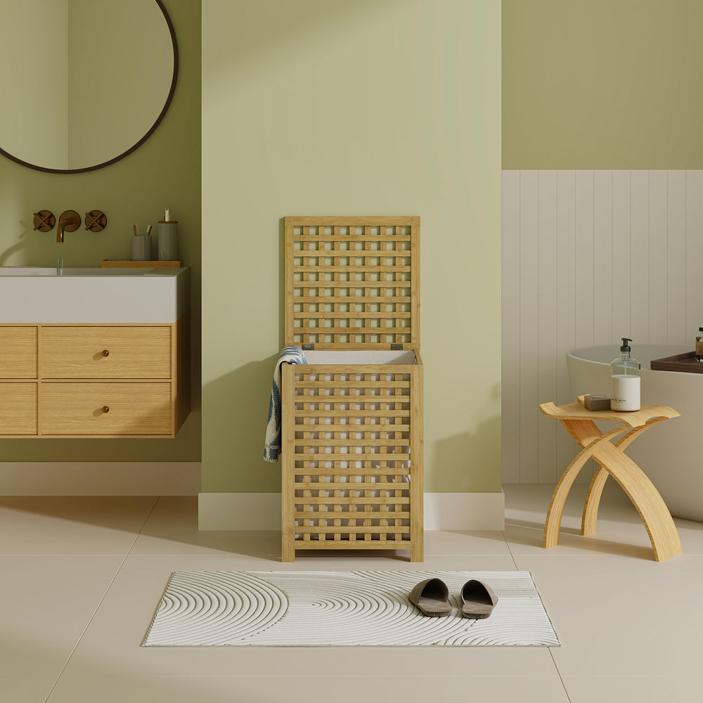 Mobile Portabiancheria Jystiand in Bambù con Coperchio Ribaltabile [en.casa] 