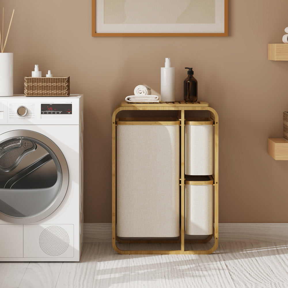 Cesto portabiancheria Evenes con 3 cestini per biancheria in bambù in diversi colori [en.casa] - premiumXL