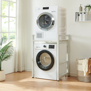 Scaffale Supporto per Incolonnamento Lavatrice Asciugatrice Hökangend in Acciaio 105x73x63 cm - Bianco [en.casa]
