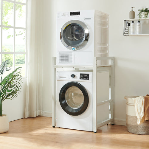 Scaffale Supporto per Incolonnamento Lavatrice Asciugatrice Hökangend in Acciaio 105x73x63 cm - Bianco [en.casa]