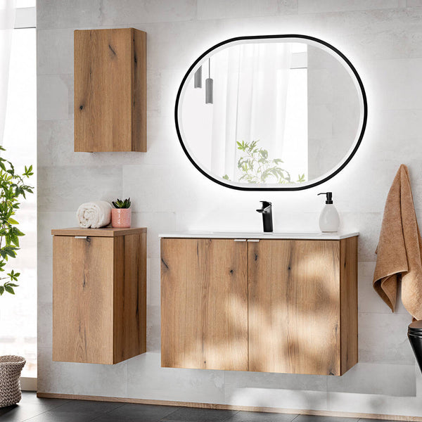 Lavabo Skelbolu con ante effetto quercia [en.casa]