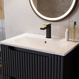 Armadio Pensile Sottolavabo NEWPORT con Lavandino - Nero [en.casa]