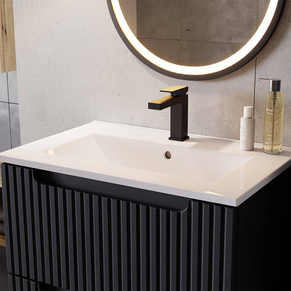 Armadio Pensile Sottolavabo NEWPORT con Lavandino - Nero [en.casa]