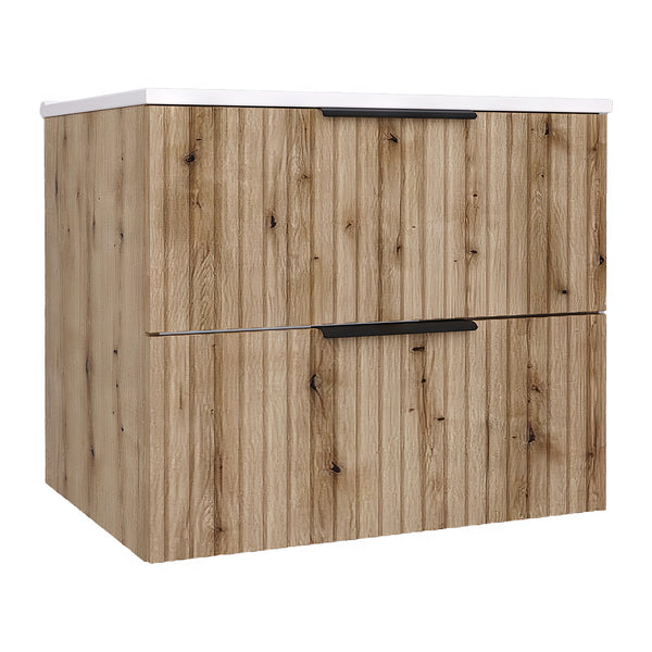 Mobile Sottolavabo Veppenssan con Lavabo e 2 Cassetti - Effetto Rovere - Varie Misure [en.casa]