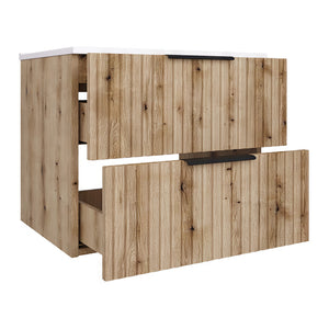 Mobile Sottolavabo Veppenssan con Lavabo e 2 Cassetti - Effetto Rovere - Varie Misure [en.casa]