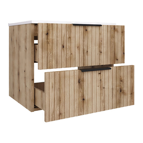 Mobile Sottolavabo Veppenssan con Lavabo e 2 Cassetti - Effetto Rovere - Varie Misure [en.casa]