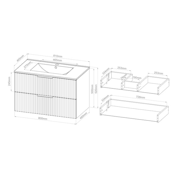 Mobile Sottolavabo Veppenssan con Lavabo e 2 Cassetti - Effetto Rovere - Varie Misure [en.casa]