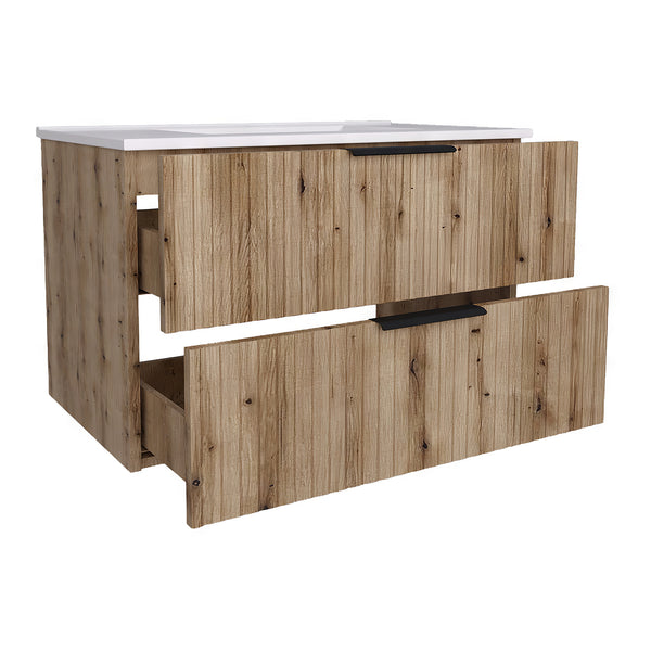 Mobile Sottolavabo Veppenssan con Lavabo e 2 Cassetti - Effetto Rovere - Varie Misure [en.casa]