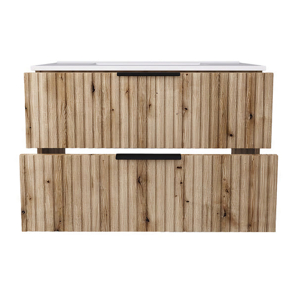 Mobile Sottolavabo Veppenssan con Lavabo e 2 Cassetti - Effetto Rovere - Varie Misure [en.casa]