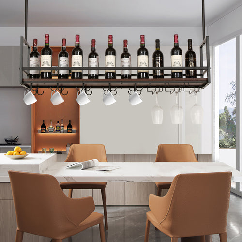 Portabottiglie Sospeso da Soffitto Borejle con Portacalici e Ganci per Tazze [en.casa] 