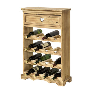 Mobile Portabottiglie con Cassetto 86 x 55 x 22 cm Cantinetta in Legno di Pino per 16 bottiglie Bancone Portabottiglie da Vino con 4 Ripiani in Design Classico