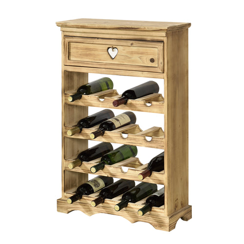 Mobile Portabottiglie con Cassetto 86 x 55 x 22 cm Cantinetta in Legno di Pino per 16 bottiglie Bancone Portabottiglie da Vino con 4 Ripiani in Design Classico