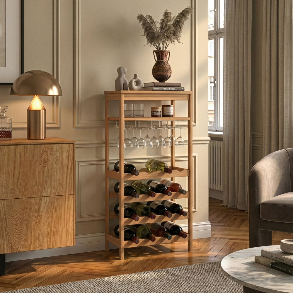 Scaffale Portabottiglie Fillby Cantinetta Vino 100 x 47 x 29 cm in Bambù Naturale [en.casa]