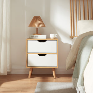 Nachttisch Bordkak mit Schubladen Eicheoptik/Weiß [en.casa]