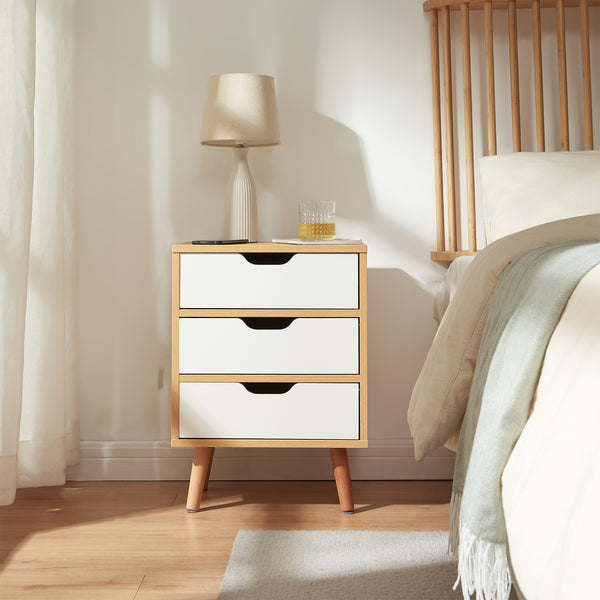 Comodino Bordkak con Cassetti - Effetto Rovere / Bianco [en.casa]