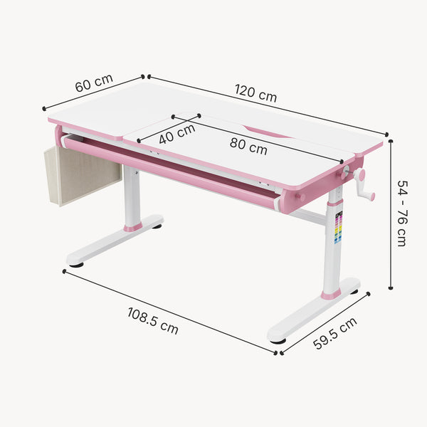 Scrivania Kuosa per Cameretta Regolabile in Altezza con Piano 120 x 60 cm e Cassetto - Vari Colori [en.casa]