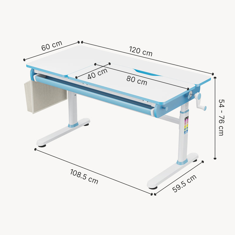 Schizzo in scala Scrivania Kuosa per Cameretta Regolabile in Altezza con Piano 120 x 60 cm e Cassetto - Vari Colori [en.casa]