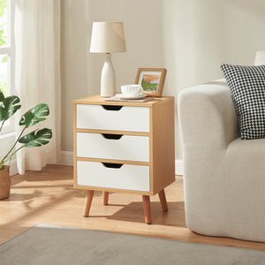 Comodino Bordkak con Cassetti - Effetto Rovere / Bianco [en.casa]